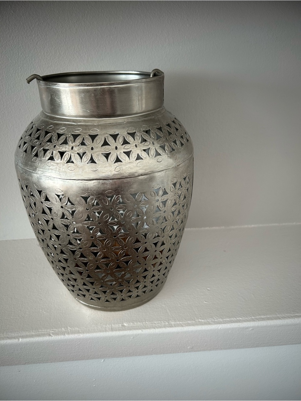 Silver Decorative Metal Lantern Vase - Home Accents